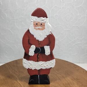 VTG Wooden Carved Santa Claus Figure 10" Handpainted Christmas Folk Art Signed